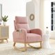 Upholstered Rocking Chair with Fabric Padded Seat and Solid Wood Base, Accent Armchair with High Back ,Comfortable Rocker with Pockets for Living Room Bedroom, Pink Teddy