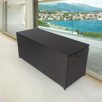 Outdoor Storage Box, 113 Gallon Wicker Patio Deck Boxes with Lid, Large Outdoor Storage Container Storage Bench for Patio Furniture, Outdoor Cushion, Garden Tools and Pool Supplies, Black