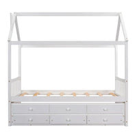 Twin Size House Bed with Trundle and 3 Storage Drawers, Wooden Daybed Frame Captain's Beds for Kids Teens Boys Girls, No Box Spring Needed, White 79.5"L x 41.7"W x 80"H