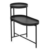 Modern 2-Tier Side Table, End Table with Storage Shelf and Metal Frame, Round and Oval Accent Table for Living Room Small Spaces, Black
