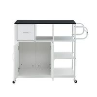 35.43" Rolling Kitchen Island Cart, Kitchen Cart on Wheels with Drawers,Storage Cabinet and Shelves, Rolling Serving Utility Trolley Cart with Towel Rack for Dining Room and Bar, Matt Black + White