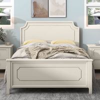 Milky White Full Size Wood Bed Frame, Solid Rubber Wood Platform Bed with Headboard and Footboard, Modern Exquisite Design Home Bed, Superior Material