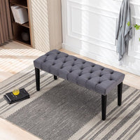 Upholstered Tufted Bench Ottoman,Velvet Dining Bench Bedroom Bench with Wooden Legs,Modern Elegant Accent Bench for Entryway Dining Room Living Room, Dark Gray