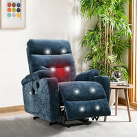 Electric Power Lift Recliner Chair with Massage and Heating Functions, 3 Positions, 2 Side Pockets, Cup Holders, USB Charge Ports, Power Reclining Chair Sofa Christmas Gifts for Elderly, Blue