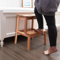 Wooden 2 Step Stool for Children and Adults, Kitchen Step Stool with 250lbs, Multifunctional Large Step Helper for Toilet, Bathroom and Bedroom, 16.9"D x 15.4"W x 19.6"H, Natural