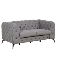 Velvet Loveseat Sofa Couch, Upholstered Accent Sofa Bed 2-seat Arm Couch with Button Tufted Back & Metal Legs, 2-Person Tufted High Back Sofa Leisure Couch Club Sofa for Living Room Bedroom, Gray