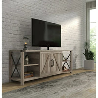 Wood Metal TV Stand for TVs up to 68",Farmhouse TV Console Table with Storage Cabinet and Shelves,Industrial Entertainment Center for Bedroom,Living Room,Antique Grey White