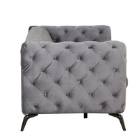 Velvet Loveseat Sofa Couch, Upholstered Accent Sofa Bed 2-seat Arm Couch with Button Tufted Back & Metal Legs, 2-Person Tufted High Back Sofa Leisure Couch Club Sofa for Living Room Bedroom, Gray