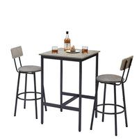 3 Piece Bar Table and Chairs Set, Modern Square Small Kitchen Table Set with 2 PU Stools, Bar Height Breakfast Dining Table Furniture Set for Small Space, Dining Room, Apartment