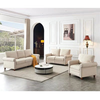 3 Piece Living Room Set with 3-seat Sofa Loveseat Armchair, Upholstered Sectional Sofa with Nailhead Trim for Living Room, Beige