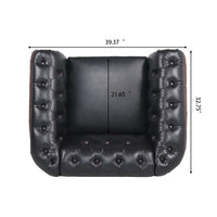 Single Sofa Chair, 1 Seater Sofa Chesterfield Leather Chair Accent Club Armchair Upholstered Single Sofa Chair with Nailheads and Solid Wood Legs, Tufted Lounge Chair for Living Room, Black