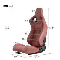 2-Piece Racing Seats, Pair of Bucket Seats with Adjustable Double Slidesfor Front-Back Adjustment, Universal PVC Leather Racing Seats for Cars (Brick red)