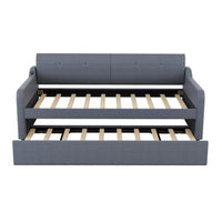 Twin Size Modern Sofa Bed Frame, Upholstery Daybed with Trundle and USB Charging Design,Trundle Can be Flat or Erected