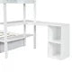 Twin Over Full Bunk Bed with Desk and Drawers, Wood Low Bunk Beds for Kids with Built-in Ladder & Full-Length Guardrails, Kids Bunk Beds Frame with Shelves & Magazine Holder for Boys Girls, White