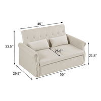 3 in 1 Convertible Sofa bed, 55" Sleeper Sofa with Adjustable Backrest and 2 Lumbar Pillows, Velvet Loveseat with Pullout Bed and Nailhead Trim, for Living Room Bedroom Office,Beige