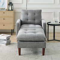 Accent Chair with Ottoman, Modern Fabric Single Sofa Chair with Wood Legs, Upholstered Armchair with Footrest, Living Room Leisure Chair Ottoman Set, Tufted Chair for Reading or Lounging, Gray