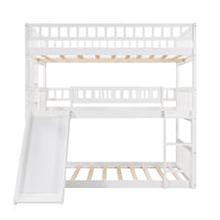 Triple Full Over Full Over Full Bunk Bed with Slide, Built-in Ladder and Safety Guardrail, Convertible Triple Beds for Kids Teens Adults, White, 78.7" L x 57.9" W x 76.5" H