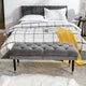 Velvet Button Tufted Bench, Modern Rectangle Upholstered Ottoman with Metal Legs, Multifuctional Fabric Footstool, for Living Room, Bedroom, Entryway, Gray