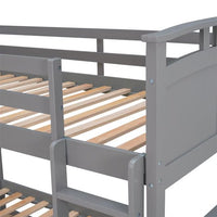 Twin over Twin Bunk Bed with Twin Size Trundle, Wood Bed Frame Convertible to 2 Twin Size Platform Bed, Bunk Beds with Ladder and Safety Rails for Boys Girls Teens, No Box Spring Required, Gray