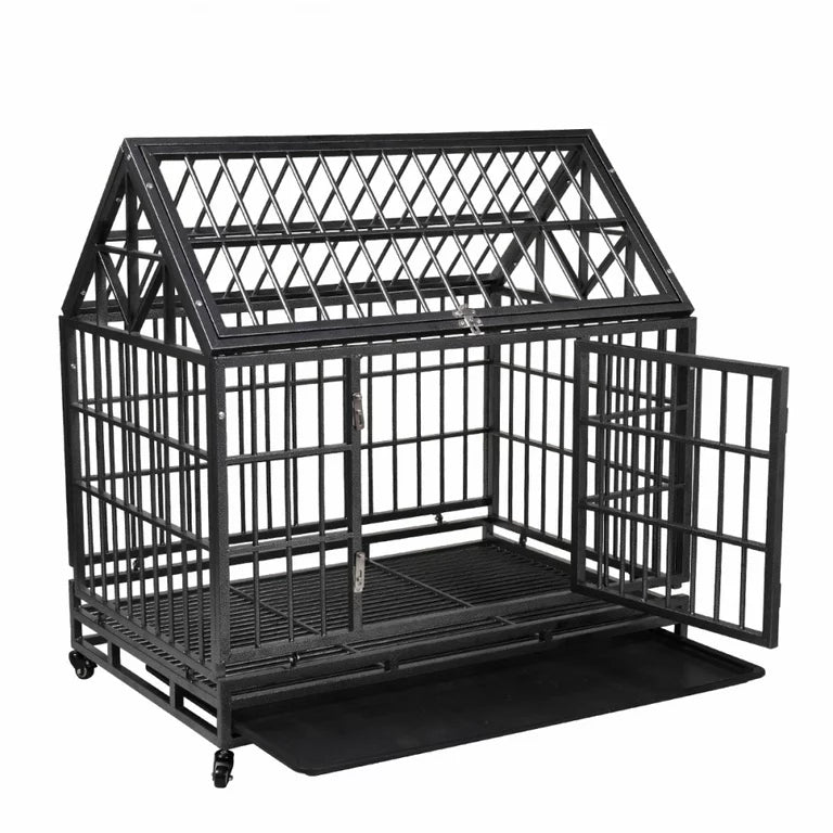 Heavy Duty Indestructible Dog Crate, Escape Proof Dog Cage Kennel with ...