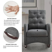 25.6"W Accent Rocking Chair, Upholstered High Backrest Nursery Glider Rocker with 2 Side Pockets,Button Tufted Armchair, Lounge Sofa Chair, for Living Room/Bedroom/Nursery,Gray