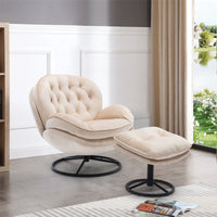 Swivel Accent Chair with Ottoman Set, Modern Velvet Lounge Chair with Footrest and Metal Base, Comfy Leisure Sofa Chair with 360 Degree Swiveling for Living Room Bedroom Home Office, Beige