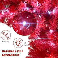 Christmas Tree,6FT Hinged Fraser Fir Artificial Fir Bent Top Christmas Tree, Bendable Santa Hat Style Christmas Tree Holiday Decoration with1,250 Lush Branch Tips and 300 LED Lights, Red