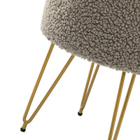 15" Wide Round Storage Ottoman Footstools with Anti-Slip Pad, Round Vanity Stool Chair with Metal Legs, Sherpa Polyester Fabric Small Side Table Coffee Table for Living Room, Hallway and Bedroom, Gray