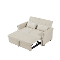 3 in 1 Convertible Sofa bed, 55" Sleeper Sofa with Adjustable Backrest and 2 Lumbar Pillows, Velvet Loveseat with Pullout Bed and Nailhead Trim, for Living Room Bedroom Office,Beige