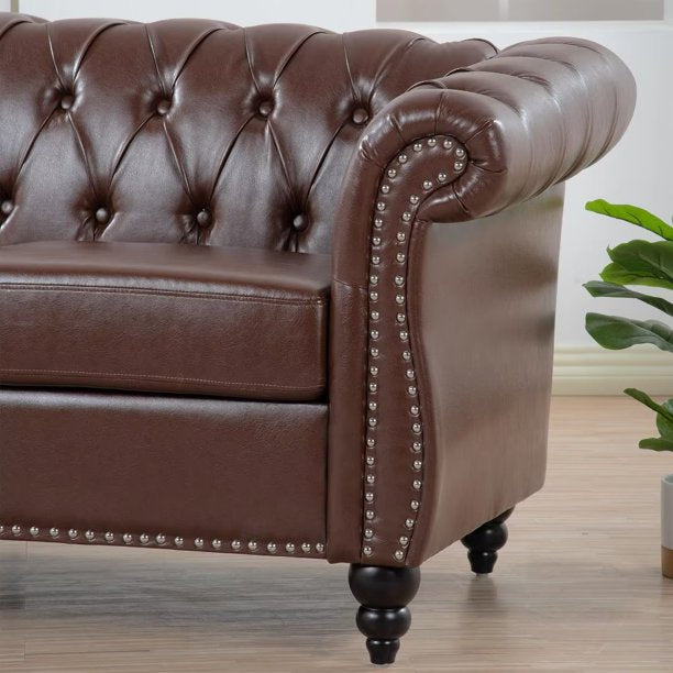 84Rolled Arm Chesterfield Sofa Couch, Modern 3 Seater Sofa Couch, Luxious  Leather Couch with Thicken Seat Cushions and Button Tufted Back,  Chesterfield Couch with Nailhead Trim, Black+PU 