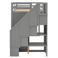 Twin Size Loft Bed, Kids Loft Bed with Storage, 2 Wardrobes and Shelves, Functional Loft Bed Frame with Storage Stairs for Children Adults, 400LBS Weight Capacity, Gray