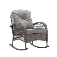 3-Piece Outdoor Rocking Chairs Set,2 Patio Chairs with 1 Glass Top Coffee Table,Rattan Chairs Set with Padded Cushions,Wicker Patio Furniture Set,for Garden,Backyard,Bistro