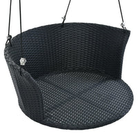 Wicker Rattan Outdoor Patio Swing Chair, Single Person Hanging Swing Bench, 33.8" Rattan Woven Swing Chair, Porch Swing With Ropes, Poolside Gossip Collection, Black Wicker and White Cushion