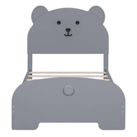 Twin Size Bed Frame with Bear-shaped Headboard and Footboard, Wood Platform Bed with Sturdy Slats Support, Perfect for Kids Boys Girls Bedroom, Easy to Assemble, Gray