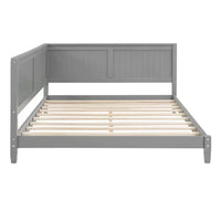 Full Size Daybed, Wooden Low Platform Bed Frame with L-shaped Headboard and Sturdy Slats Support, Multi-Functional Sofa Bed for Kids Adults Bedroom, No Box Spring Needed, Gray