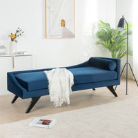 Velvet Indoor Modern Right Square Arm Reclining Chaise Lounge, Fabric Chaise Couch, Sleeper Sofa for Bedroom, Office, Small Living Room, Apartment and Dorm, Blue