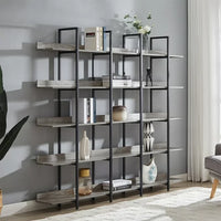 5 Tier Bookcase, Home Office Open Bookshelf, Vintage Industrial Display Shelf with Metal Frame and MDF Board, Modern Organizer Shelving Units Storage Rack for Living Room Bedroom, Grey