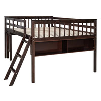 Full Size Loft Bed with Removable Desk and Cabinet,Solid Wood Low Bed Frame with Safety Guardrail & Inclined Ladders & Wood Slats Support,for Kids Teens Boys Girls,No Spring Box Needed, Espresso