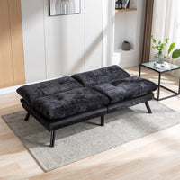 72" Convertible Sofa Bed, Loveseat Sleeper Sofa with 3 Position Adjustable Backrest, Chenille Futon Bed with Metal Legs, Lounge Couch for Living Room, Apartment, Studio, Guest Room, Black