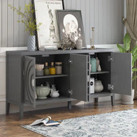 Accent Storage Cabinet with Adjustable Shelves, Wood Sideboard Buffet Cabinet with Round Shaped Doors and Metal Handle, Aesthetic Console Table Sofa Table for Living Room Entryway, Grey