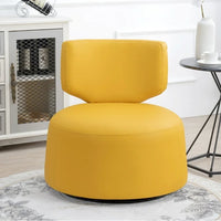 29" Wide Swivel Barrel Chair, Faux Leather Swivel Round Sofa Chair with Metal Base, Upholstered Armless Club Chair, Leisure Reading Chair for Living Room Bedroom Office, Yellow PU