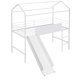 Twin Loft Bed with Slide and Ladder, Metal House Loft Bed Frame with Two-sided writable Wooden Board, Loft Bed for Girls Boys Teens, White