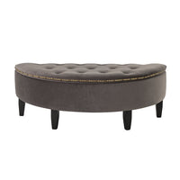 Upholstered Storage Bench, Half Moon Ottoman Bench with Button-Tufted and Nail Head Trim, End of Bed Bench for Bedroom Living Room Entryway, Gray