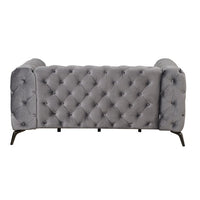 Velvet Loveseat Sofa Couch, Upholstered Accent Sofa Bed 2-seat Arm Couch with Button Tufted Back & Metal Legs, 2-Person Tufted High Back Sofa Leisure Couch Club Sofa for Living Room Bedroom, Gray