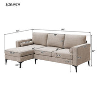 86" Convertible Sectional Sofa, Modern Accent Sofa with Reversible Chaise, Chenille Fabric L-Shaped 3-Seat Sectional Sofa with 2 Pillows and Metal Legs for Living Room Apartment Hotel, Camel