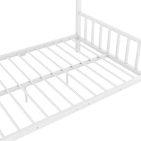 Metal Full House Bed for Kids, Full Montessori Bed with 2 Drawers, Full Size Platform Bed Frame with Roof, Headboard & Footboard, House Storage Platform for Kids, Teens, Girls and Boys, White