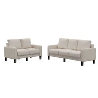 2 Pieces Living Room Sofa Set, Modern Sofa Couch with Loveseat and 3 Seater Sofa, Upholstered Couch Sofa Set for Living Room, Bedroom Office, Beige