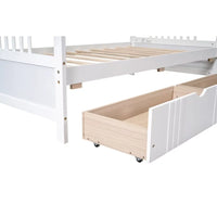 Twin Size Daybed Frame with 2 Drawers, Wooden Sofa Bed for Bedroom Living Room, Wood Low Platform Bed with Storage Drawers, Dual-use Bedroom Furniture, No Box Spring Needed, White