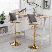 Velvet Bar Stools Set of 2,Swivel Barstool with Gold Base & Footrest,Height Adjustable Bar Chair,Upholstered Counter Height Dining Chair,Kitchen Island Chair for Living Room Pub Office,Grey