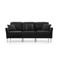 Mid-Century Velvet Sofa, Loveseat Accent Sofa with Golden Metal Legs, Channel Tufted Couch, for Living Room Bedroom Apartment Small Space Dorm, Black